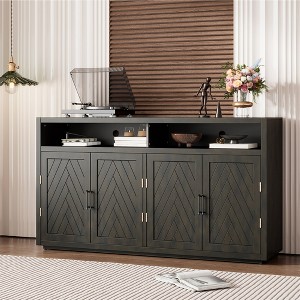 Farmhouse Buffet Cabinet, 4-door Classic Sideboard With Open Storage And Adjustable Shelves, Wine Cabinet Console Table, Kitchen Storage Cabinet - 1 of 4