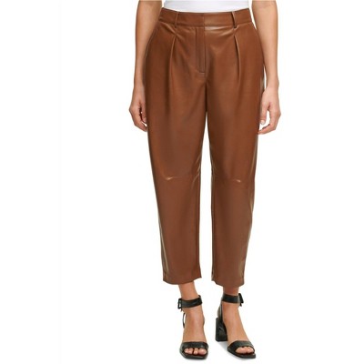 Calvin Klein Womens Faux-Leather Casual Cropped Pants