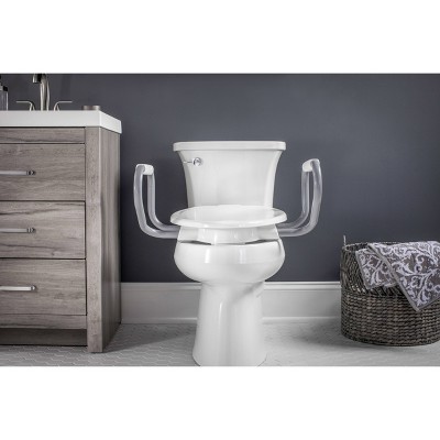 Assurance with Clean Shield Elongated Plastic Premium Raised Toilet Seat in White with Support Arms - Bemis