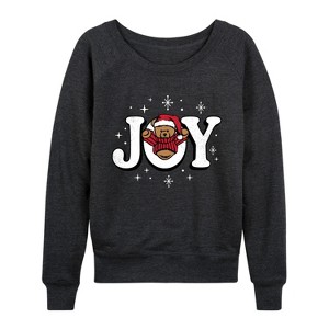 Women's - Instant Message - Joy Teddy Bear Lightweight French Terry Wide Neck Long Sleeve Graphic Shirt - 1 of 4