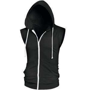 Lars Amadeus Men's Sleeveless Zipper Drawstring Hooded Sweatshirt Vest - 1 of 4