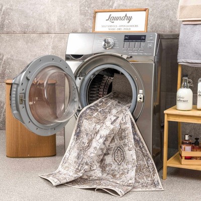 Herae Beige and Cream Washable Oriental Area Rug 9'2" x 12'