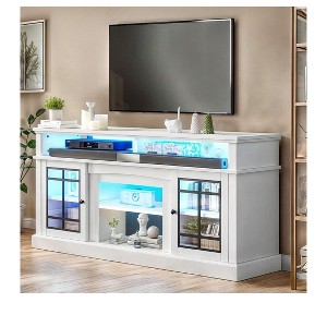 Farmhouse TV Stand for 70 Inch TV, LED Entertainment Center with Adjustable Shelves  & Glass Doors, TV Media Console Table for Living Room - 1 of 4