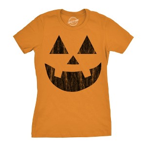 Womens Standard Jack Pumpkin T Shirt Funny Halloween Jack O Lantern Frightening Smile Tee For Ladies - Crazy Dog Women's T Shirt - 1 of 4