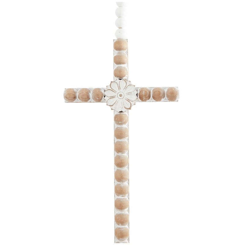 Set of 3 Wood Biblical Carved Beaded Crosses Wall Decors with Rope Hanger Light Brown - Olivia &#38; May, 5 of 6