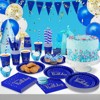 Hachikiko 204 Pcs Blue Birthday Decorations Packs,Happy Birthday Party Supplies Navy Blue Plates and Napkins Cups Straws Balloons Banner Cutlery Set - 3 of 4