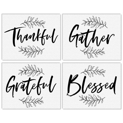 Big Dot of Happiness Thankful Gather Grateful Blessed - Unframed Fall Decor Linen Paper Wall Art - Set of 4 - Artisms - 11 x 14 inches