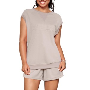 ATHLECHIC Women's Summer Tracksuit Cap Sleeve Tops and Elastic Waist Short Sets 2 Pcs - 1 of 4