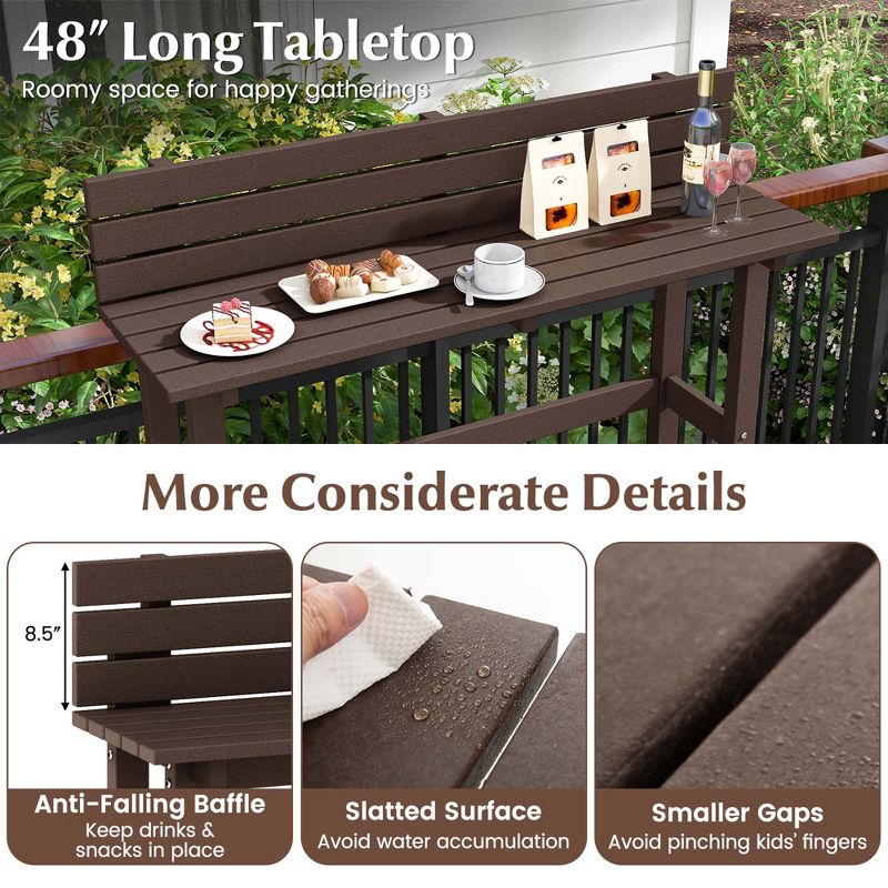 Costway 48" Outdoor Bar Table with Storage Shelf & Adjustable Foot Pads for Hot Tub Brown/Gray, 5 of 11