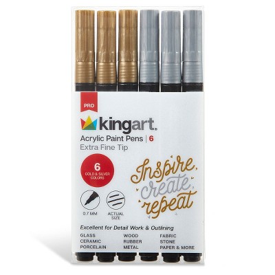 KINGART PRO Paint Pens Extra Fine Tip, Silver & Gold 6 pc