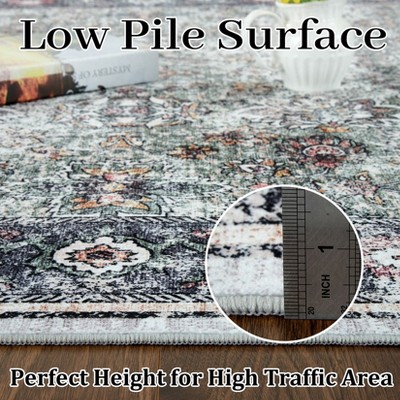 Living Room Washable Non Slip Vintage Retro Rugs Low Pile Chenille Print Rug for Bedroom Dining Room Home Office