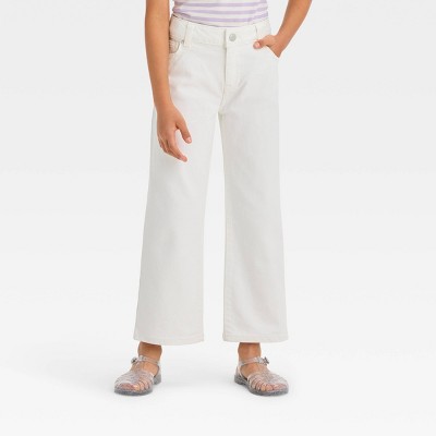 Girls' Mid-rise Wide Leg Crop Jeans - Cat & Jack™ White 8 : Target