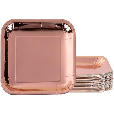 Juvale 48-Pack Square Metallic Rose Gold Foil Disposable Paper Plates 7" Birthday Party Supplies