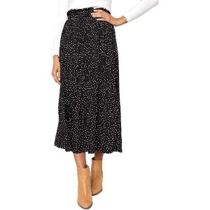 EXLURA Womens High Waist Polka Dot Pleated Skirt Midi Swing Skirt with Pockets - 1 of 4