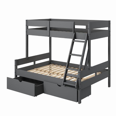 Donco Kids Low Board Panel Twin Over Full Dark Grey Bunkbed With Dual Underbed Drawers