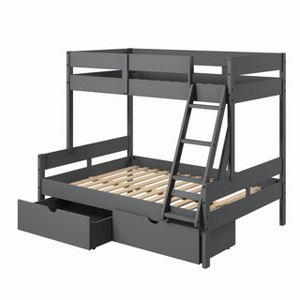 Donco Kids Low Board Panel Twin Over Full Dark Grey Bunkbed With Dual Underbed Drawers - 1 of 4
