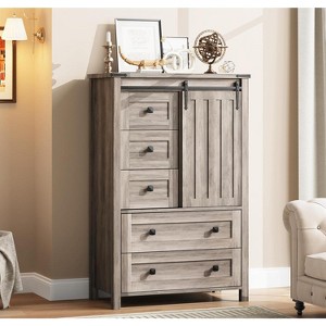 5 Drawer Dresser, Farmhouse Wooden Chest of Drawers with Sliding Barn Door, Adjustable Shelf, Tall Antique Dresser, Storge Cabinet for Bedroom - 1 of 4