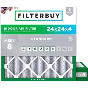 Filterbuy 24x24x4 Air Filter (2-Pack), Pleated MERV 8 Dust Defense Replacement HVAC AC Furnace Filters (Actual Size: 23.38 x 23.38 x 3.63) - 1 of 4