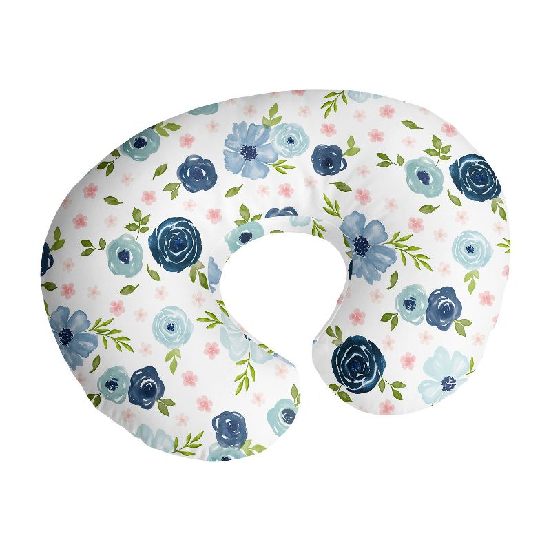 Sweet Jojo Designs Girl Support Nursing Pillow Cover (Pillow Not Included) Watercolor Floral Blue Green and Pink, 1 of 6