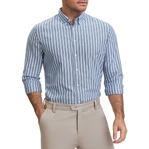 INSPIRE CHIC Men's Stripes Long Sleeved Button Down Business Dress Shirts - 1 of 4