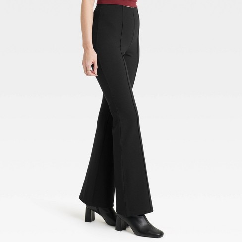 New Womens Rib Flare Trousers Wide Leg Black Trousers UK 6-12 