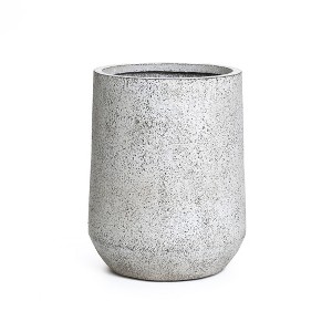 LuxenHome 16" H Concrete Tall Planter Large Outdoor Indoor Plant Pot with Drainage Hole and Plug Rustic Distressed Round Tapered Flower Pot Gray - 1 of 4