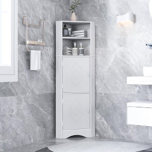 Tall Bathroom Freestanding Corner Cabinet With 2 Doors And Adjustable Shelves - HABITRIO - 1 of 4