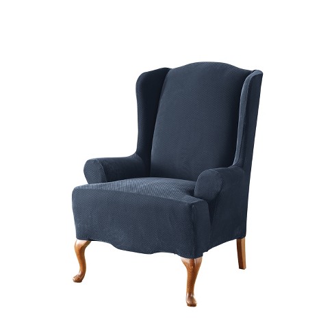 Stretch Pique Wing Chair Slipcover Navy Sure Fit Polyester Spandex Elastic fit Bottom Indoor Use Target