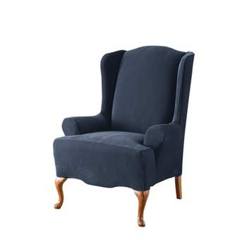 Stretch Pique Wing Chair Slipcover Navy - Sure Fit