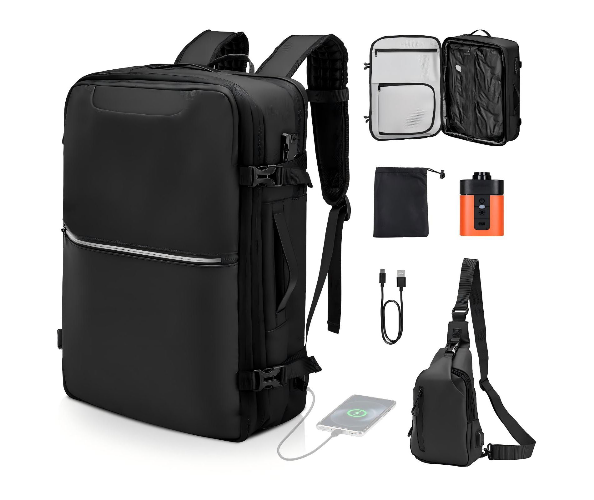 Vacuum Travel Backpack 80L Expandable Carry On Backpack with Electric Pump and TSA Lock