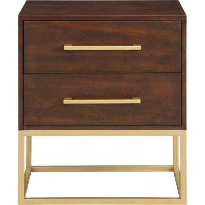 Maxine Dark Cherry and Gold Birch Veneer 2-Drawer Nightstand