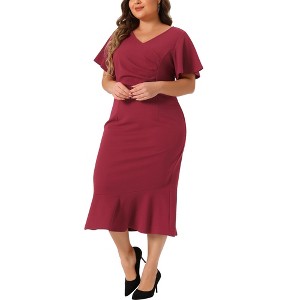 Agnes Orinda Women's Plus Size Wrap V Neck Flutter Short Sleeve Cocktail Party Bodycon Dresses - 1 of 4