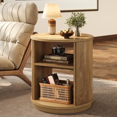 Tribesigns 23.6" Round End Table, 3-Tier Side Table, Small Nightstand or Bedside Table for Living Room, Bedroom, Natural