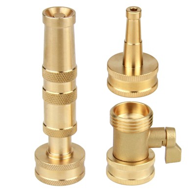 VisioGear Hardware Fastener Sets, 3-pcs Adjustable Twist Hose Nozzle with On-Off Valve, Water Hose Sprayer Nozzle for Garden, Gold, 1.18"*1.18"*4.05"