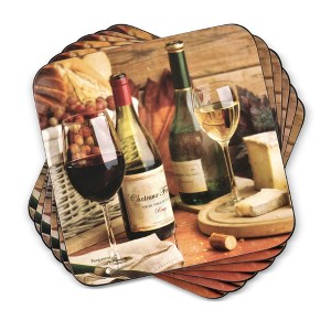 Pimpernel Artisanal Winery Coasters – Set of 6 Cork-Backed Drink Mats with Rustic Wine Label Art, Heat-Resistant Surface, Stylish Table Protection - 1 of 4