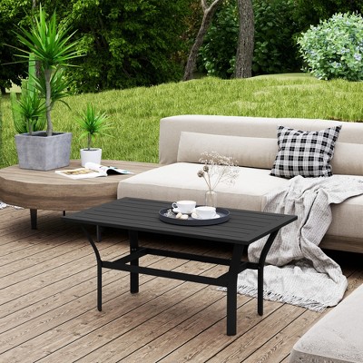 Black Metal Outdoor Coffee Table with Slatted Top, 36"