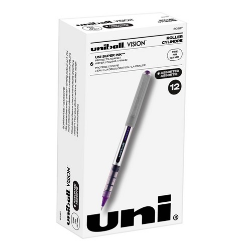 Uni-Ball Vision Roller Ball Pen Stick Fine 0.7 mm Assorted Ink and Barrel Colors Dozen