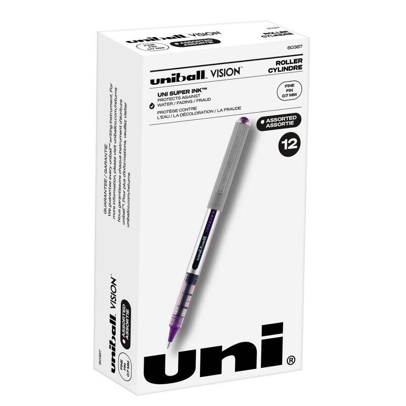 uni-ball Vision Stick Roller Ball Pens, 0.7 mm Fine Tip, Assorted Colors, Set of 12, 1 of 5