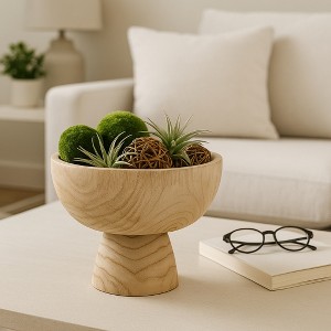 Decorative Wood Bowl with Pedestal Stand for Coffee Table Decor - Timeless Centerpiece Table Decoration and Home Decor Accents - 7", Brown - 1 of 4