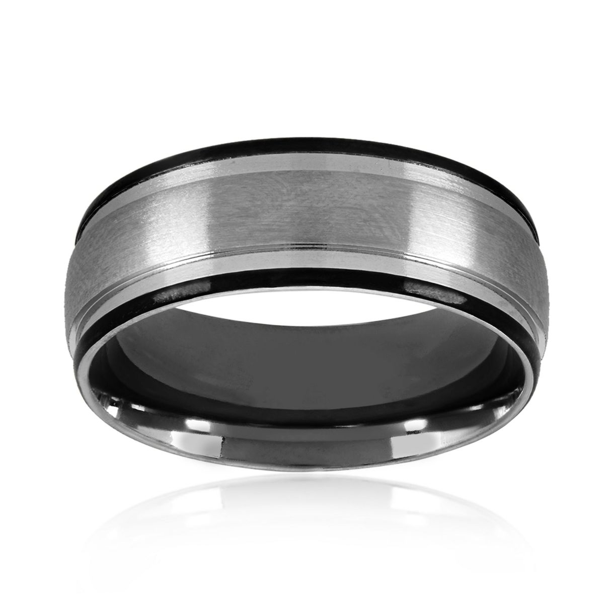 West Coast Jewelry Men's Dual Finish Grooved Stainless Steel Ring (8mm) - thumbnail 4