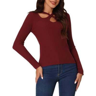 Seta T Women's Winter Long Sleeve Ribbed Knitted Casual Cut Out Pullover Sweater