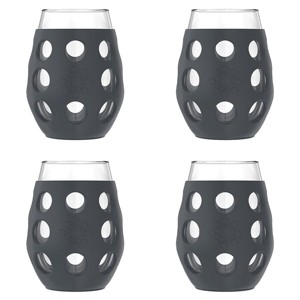 Lifefactory 11-Ounce BPA-Free Indoor and Outdoor Wine Glass 4-Pack with Protective Silicone Sleeve, Carbon - 1 of 4
