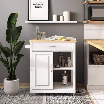 Sage Wood Kitchen Cart with Cupboard White - CorLiving