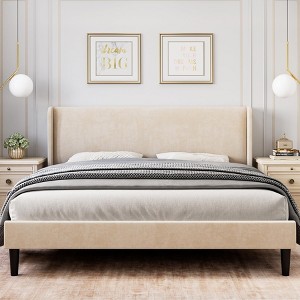 Whizmax Bed Frame with Wingback Headboard, Upholstered Bed Frame with Wood Slats, Sturdy Support Feet, No Box Spring Needed, Easy Assembly - 1 of 4