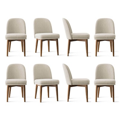 Modern Dining Chairs Set of 8, Upholstered Accent Side Chairs with Double Cushion Seat, Solid Wood Legs in Walnut Finish-Tanpinhause