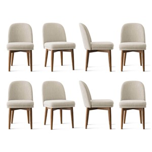 Modern Dining Chairs Set of 8, Upholstered Accent Side Chairs with Double Cushion Seat, Solid Wood Legs in Walnut Finish-Tanpinhause - 1 of 4