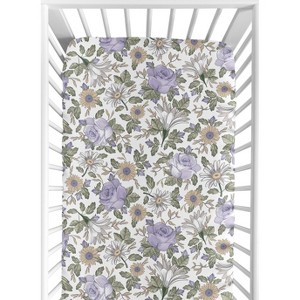 Sweet Jojo Designs Girl Baby Fitted Crib Sheet Vintage Floral Purple and Green - 1 of 4
