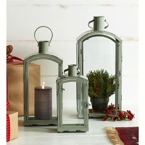 Distressed Metal Lantern Set 21 Inch Height Curved Top with Glass Panels By Melrose - 1 of 3