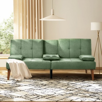 Futon Sofa Bed-Leather Small Futon Couch, Futon Lounge Sofa, Futon Convertible with Cup Holder
