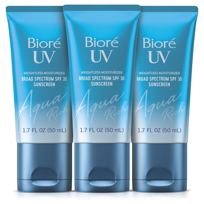 Biore UV Aqua Rich Dermatologist Tested, Vegan &#38; Cruelty Free Moisturizing Face Sunscreen for Sensitive Skin - SPF 30 - 5.1 fl oz/3pk, 1 of 7